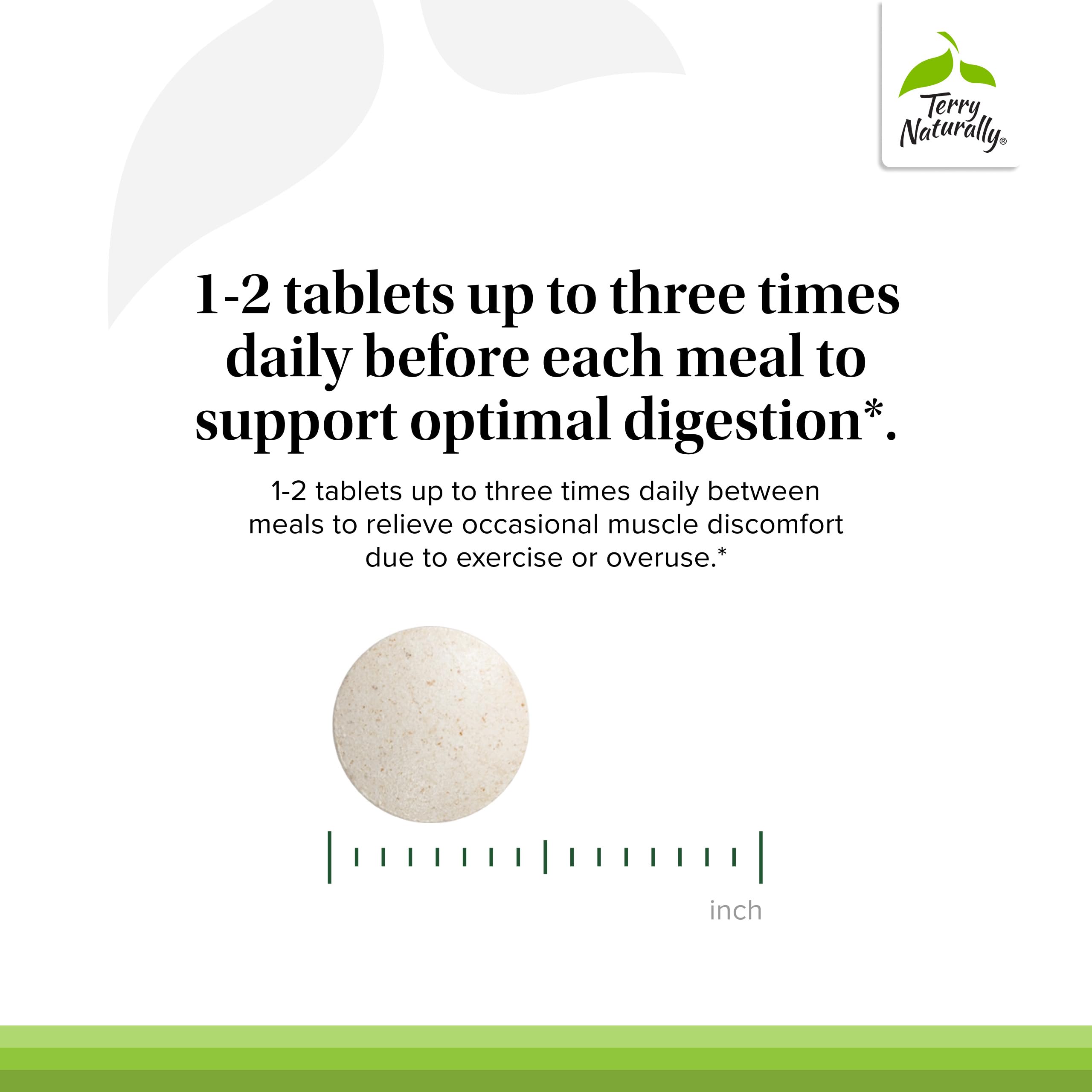 Terry Naturally Clinical Digestive Enzymes serving spoon illustrates convenient daily dosing.