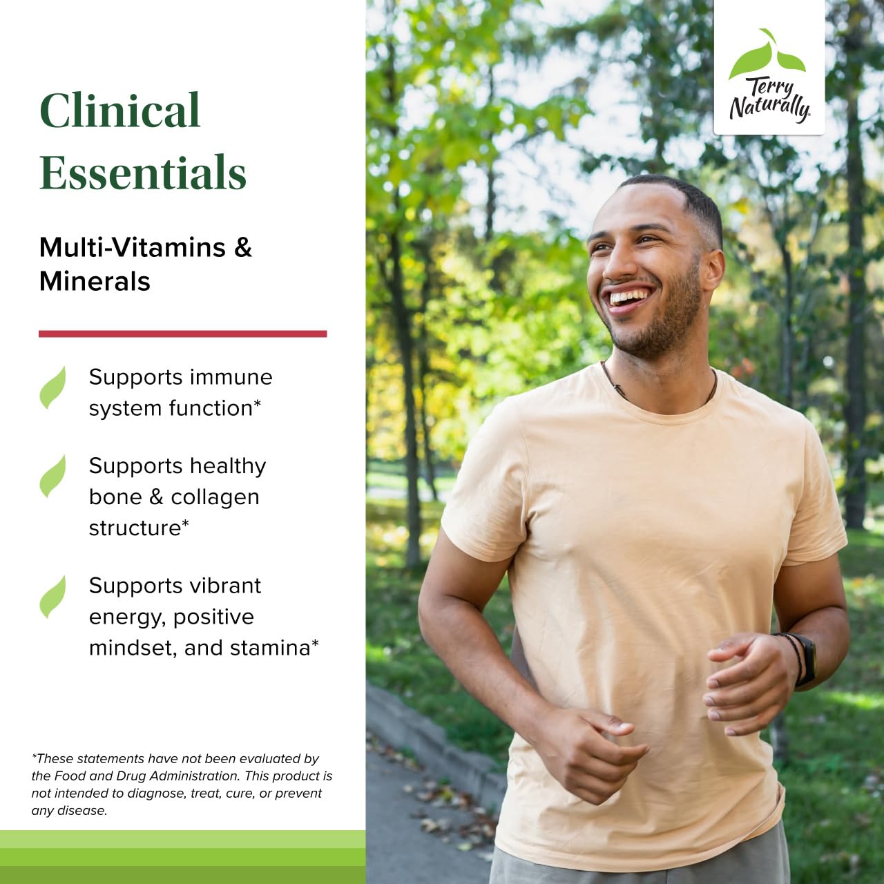 Terry Naturally Clinical Essentials capsules highlight chelated minerals for energy and heart support.