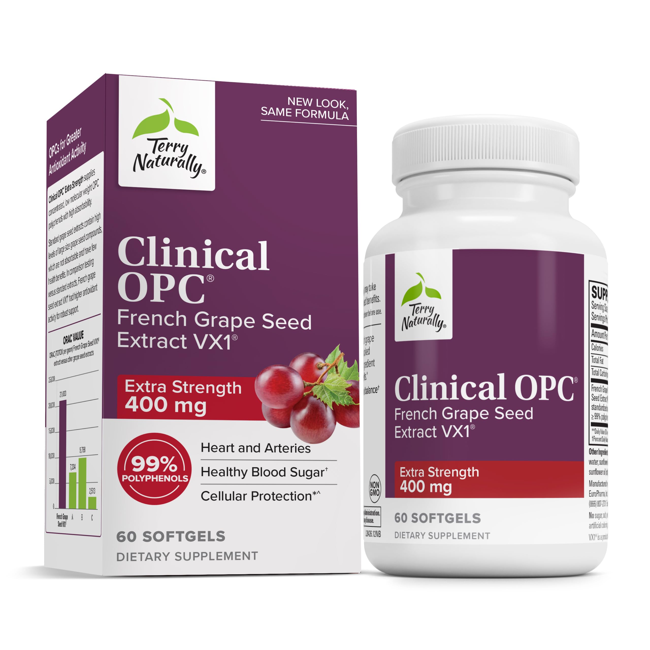 Terry Naturally Clinical OPC Extra Strength bottle front supports cardiovascular and immune health.