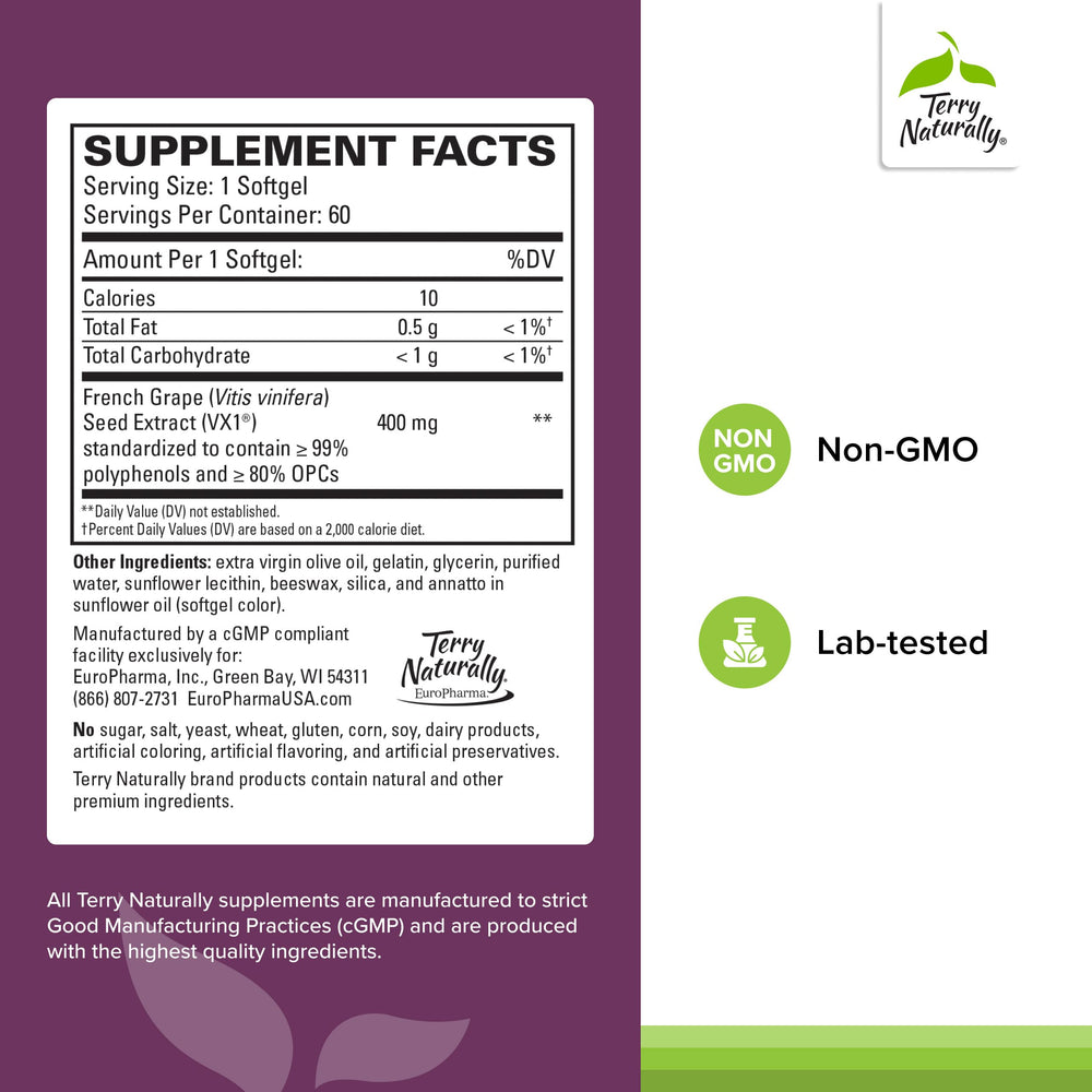 Terry Naturally OPC softgels close-up for easy daily supplementation.