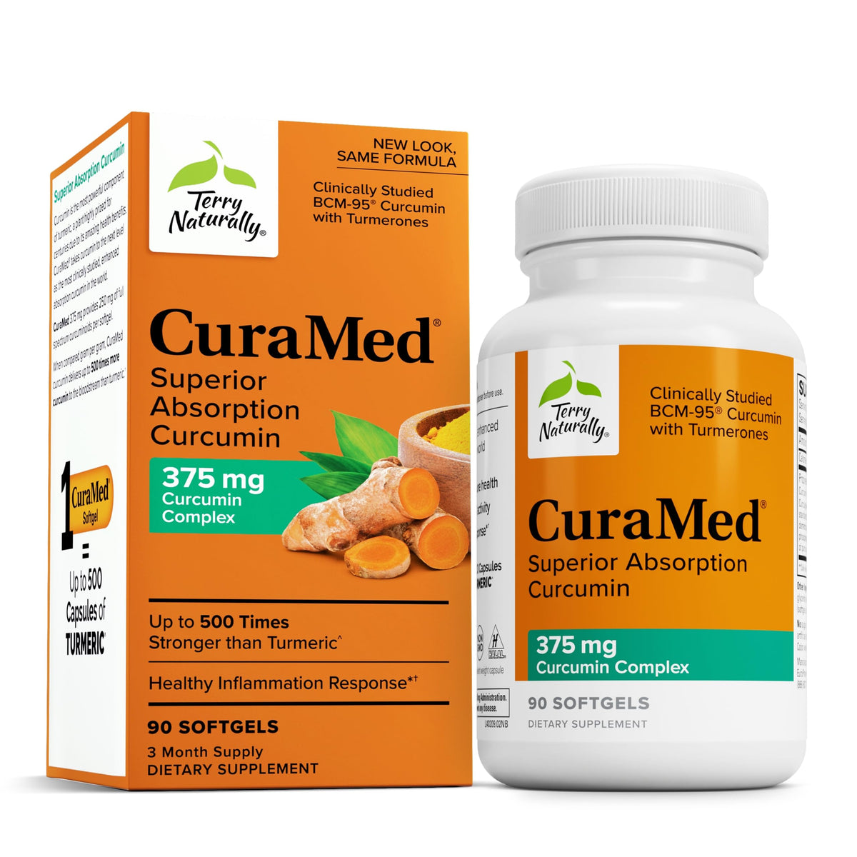 Terry Naturally CuraMed 375mg bottle front emphasizing antioxidant support