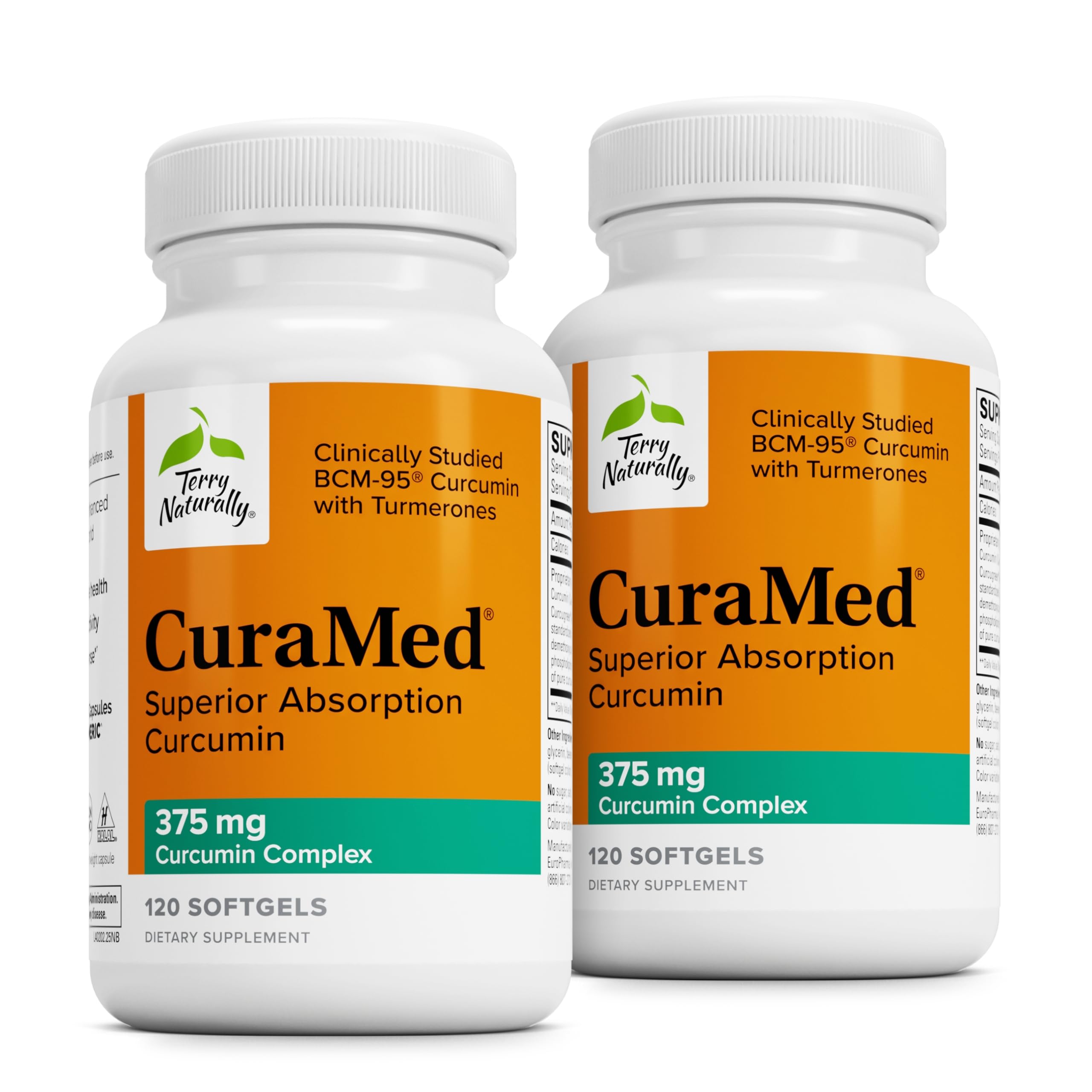 Terry Naturally CuraMed 375mg softgels bottle front displaying antioxidant brain and liver support