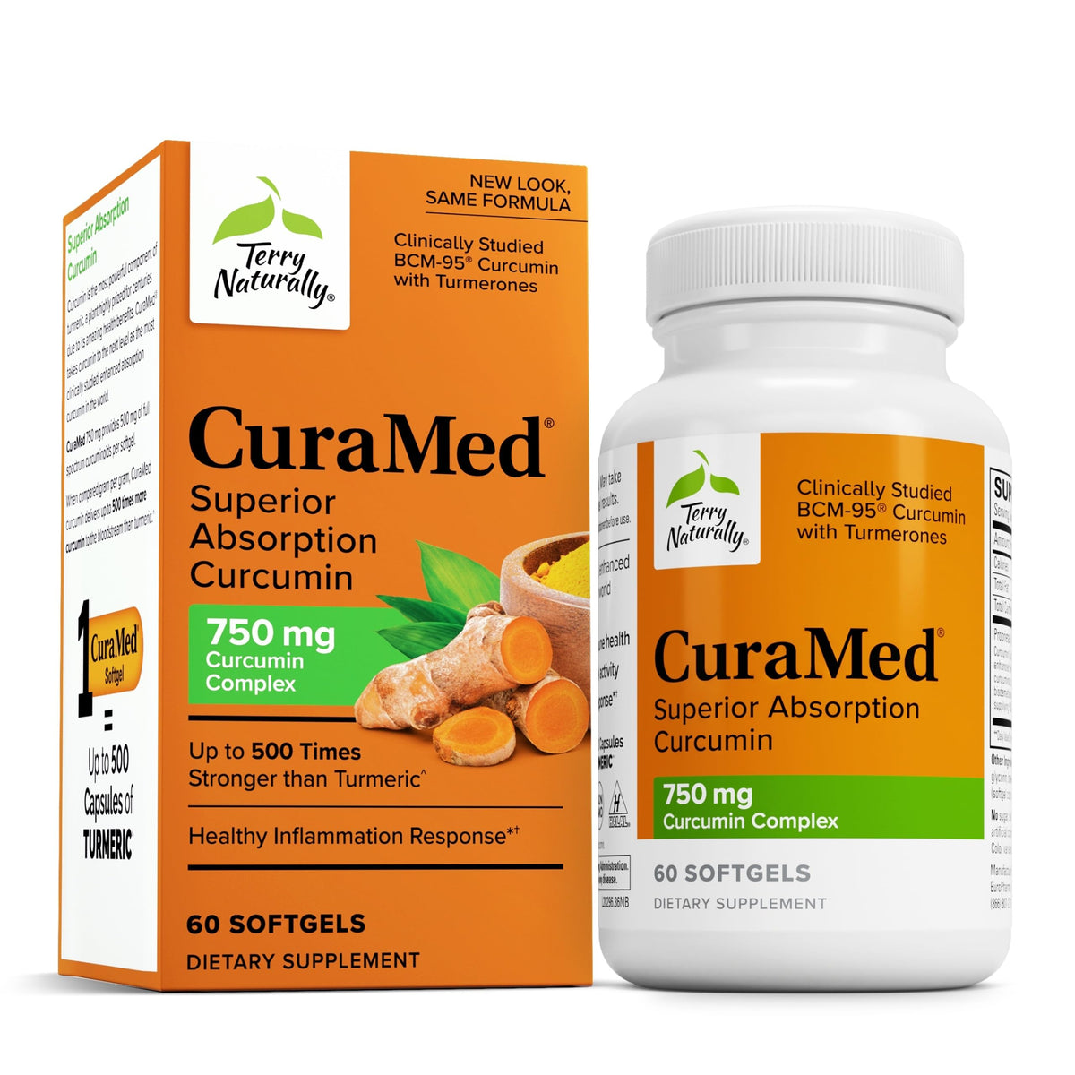 Terry Naturally CuraMed 750mg bottle for daily antioxidant wellness.