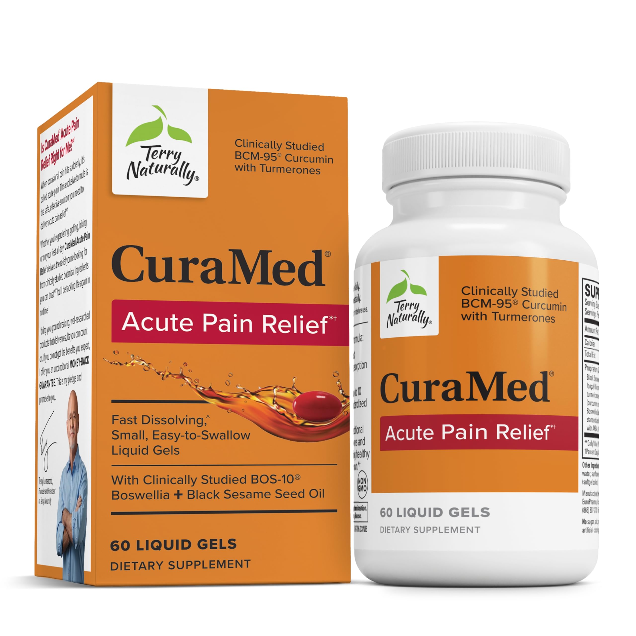 Terry Naturally CuraMed Acute Pain Relief bottle for easy daily comfort.