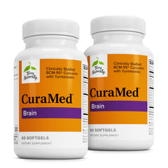 Terry Naturally CuraMed Brain softgels bottle promotes focused attention and brain wellness.