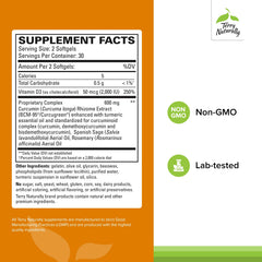 Close-up of Terry Naturally CuraMed Brain softgels for daily focus support.