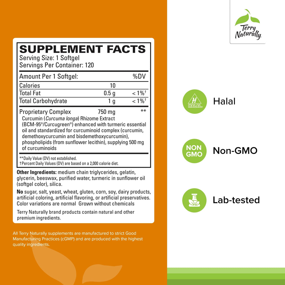 Terry Naturally CuraMed softgels closeup for easy daily intake.