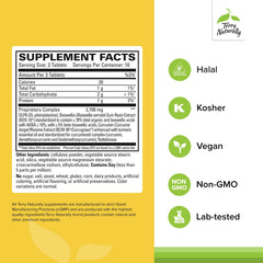 Terry Naturally Curamin Extra Strength bottle back with BCM-95 curcumin and nattokinase details for circulation.