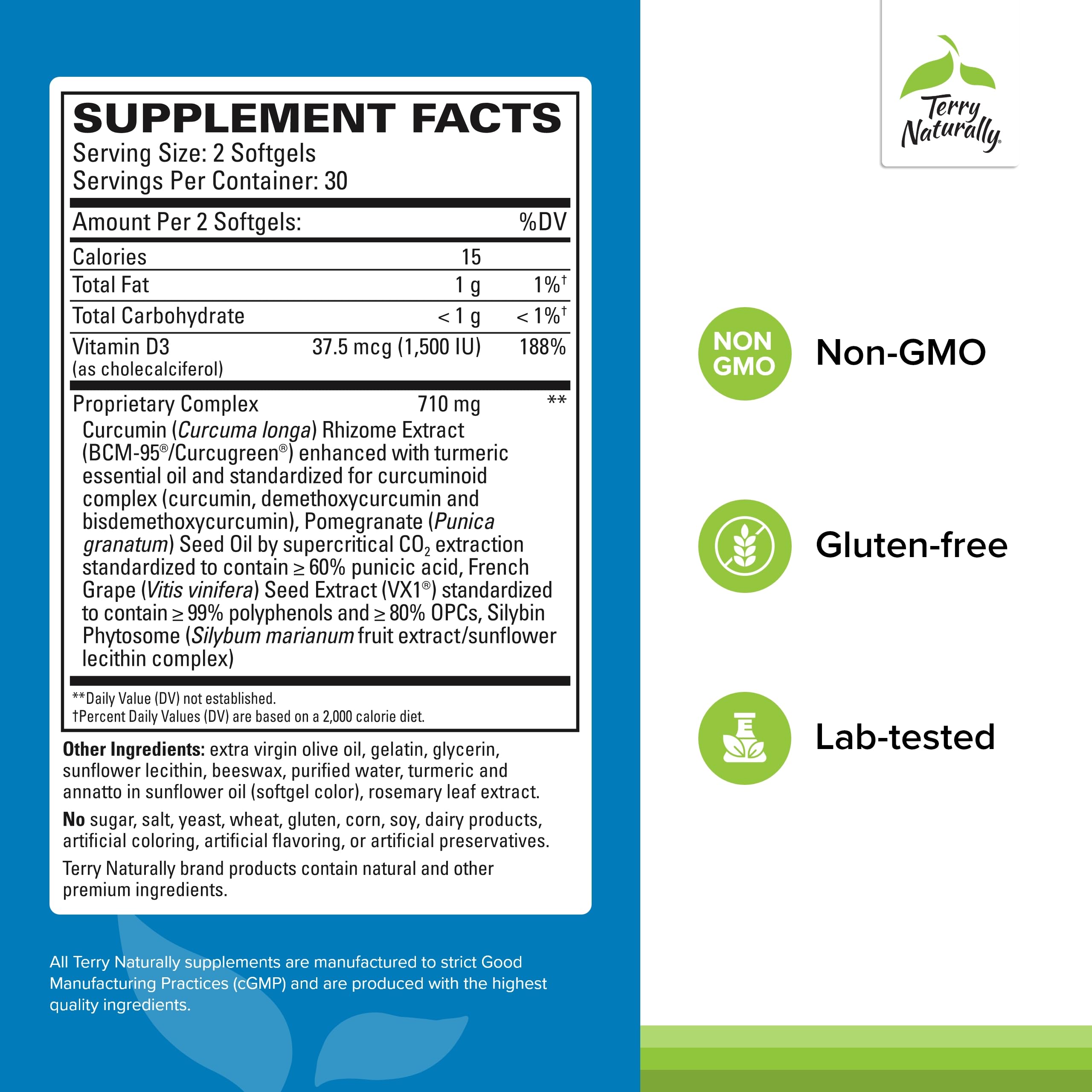 Terry Naturally Curcumin BCM-95 softgels close-up highlighting potent antioxidant support.