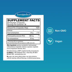Close-up of EuroMedica PEA capsules designed for flexible joints and daily activity.