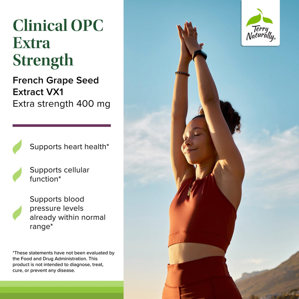Terry Naturally grapeseed extract graphic highlights antioxidant support.