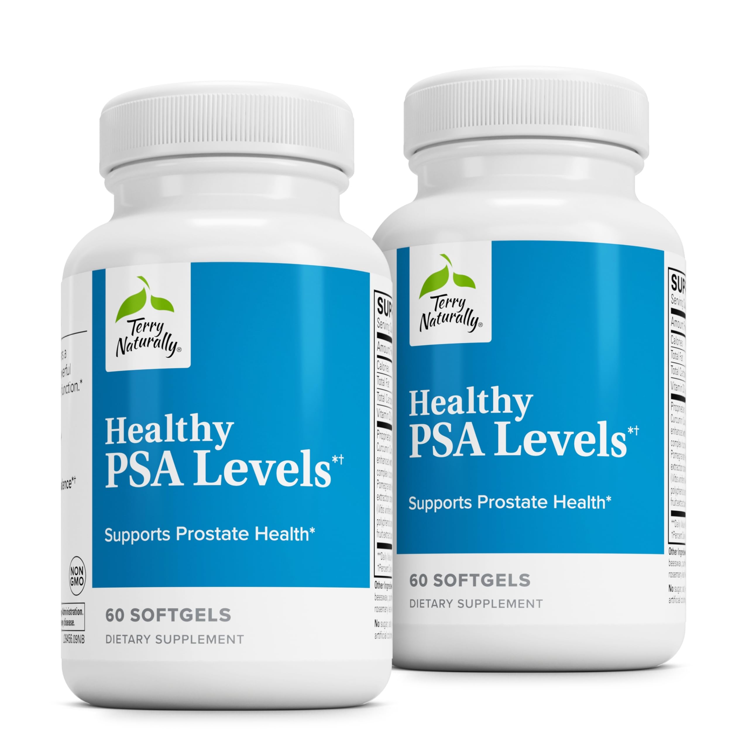 Terry Naturally Healthy PSA Levels bottle shows comprehensive prostate support and easy daily dosing.