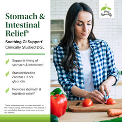 Terry Naturally licorice herbal blend spoon image suggests soothing versatility for stomach health routines.