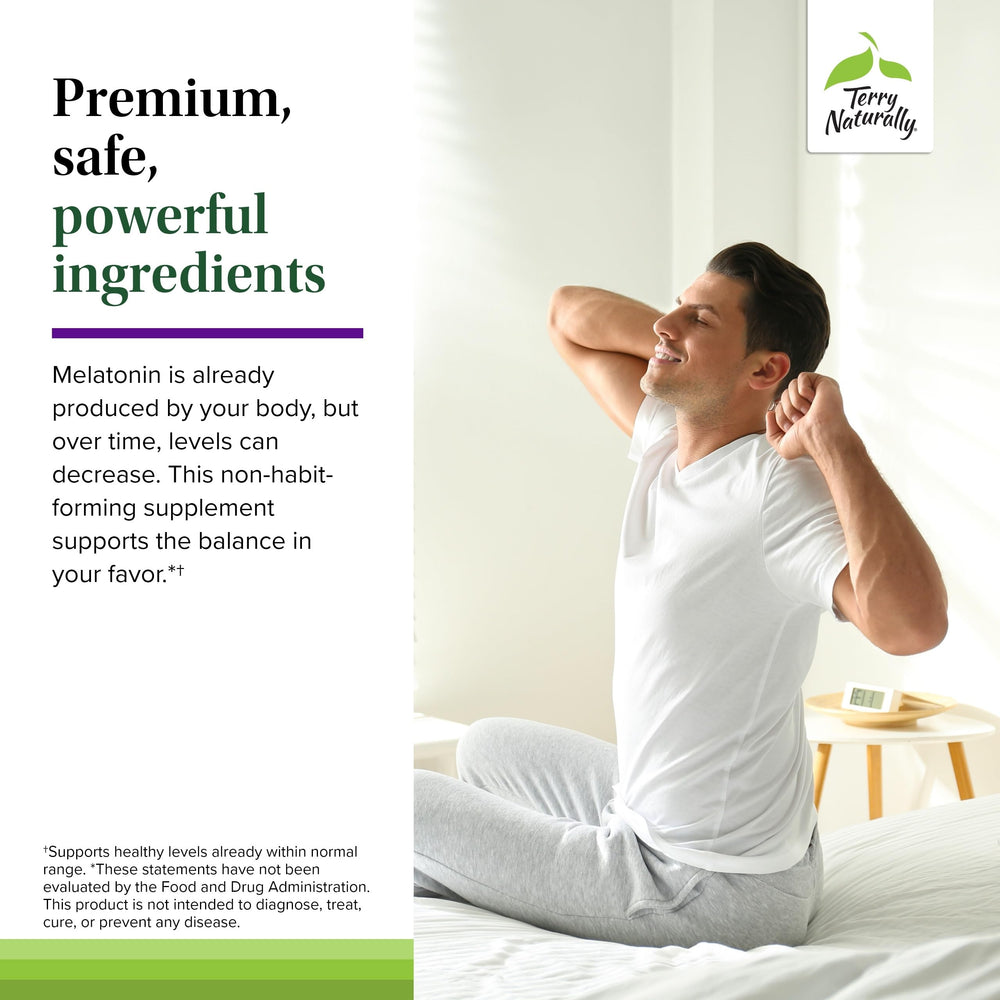 Glass of water beside Melatonin EP 120 ready for bedtime