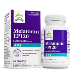Terry Naturally Melatonin EP 5mg bottle for restful sleep and antioxidant support.