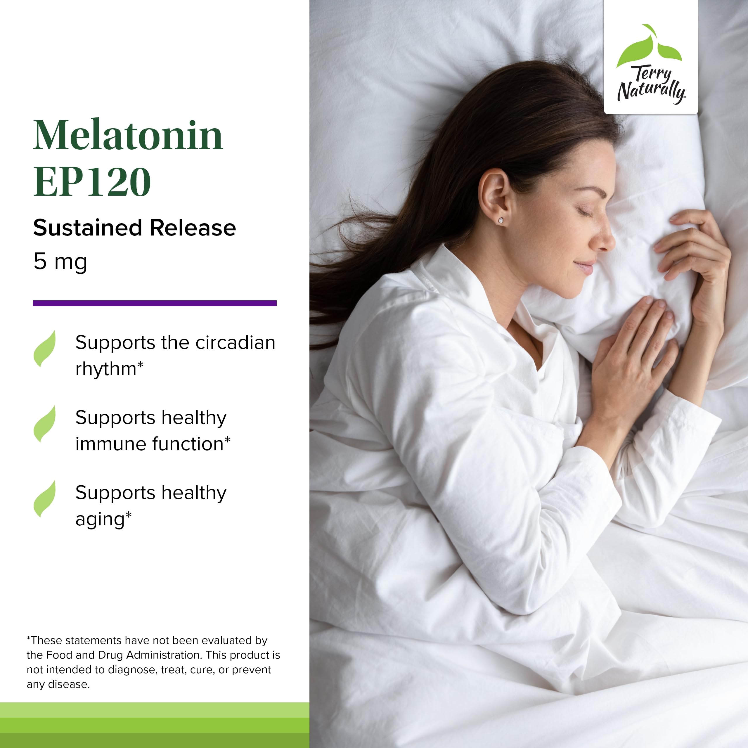 Terry Naturally Melatonin EP 5mg label highlighting gluten-free composition.