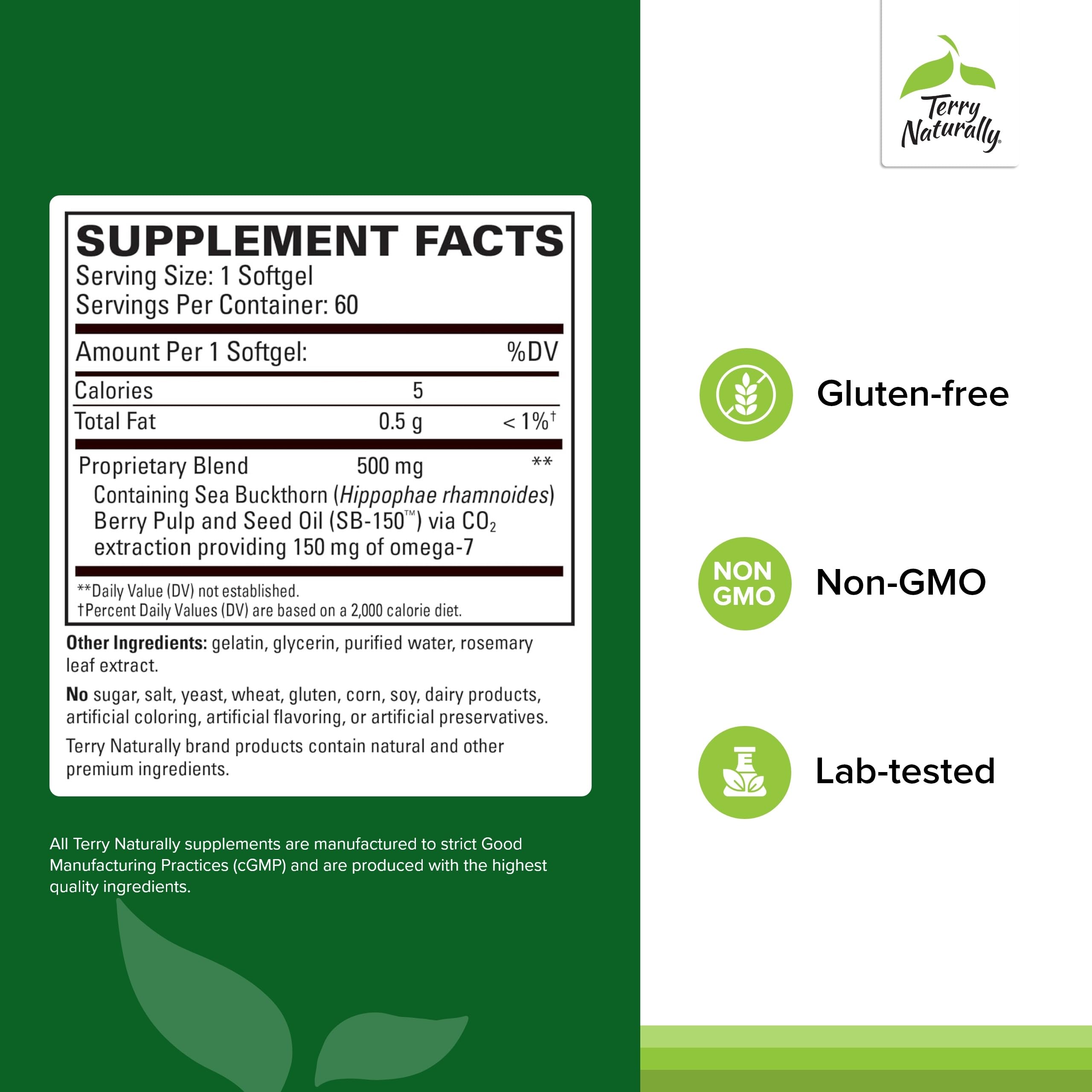 Close-up of Terry Naturally Omega-7 softgels ready to support eye moisture.