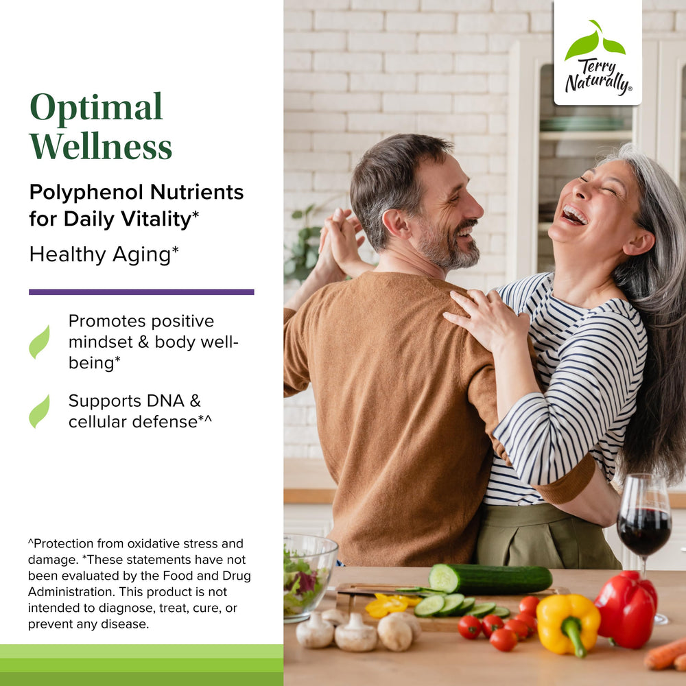 Terry Naturally Optimal Wellness curcumin capsules highlighting liver and brain health support.