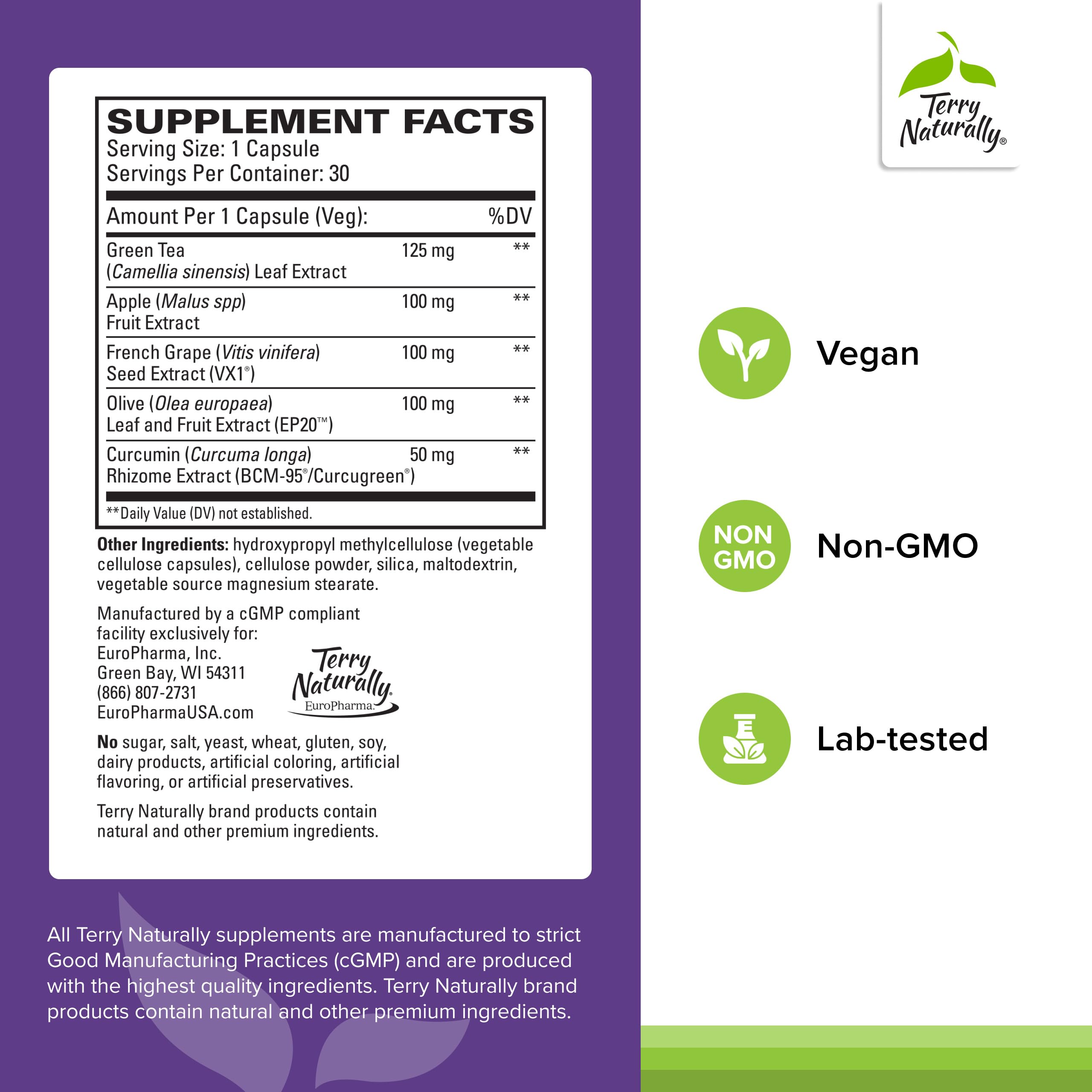 Terry Naturally Optimal Wellness with green tea leaf extract for antioxidant and immune function.