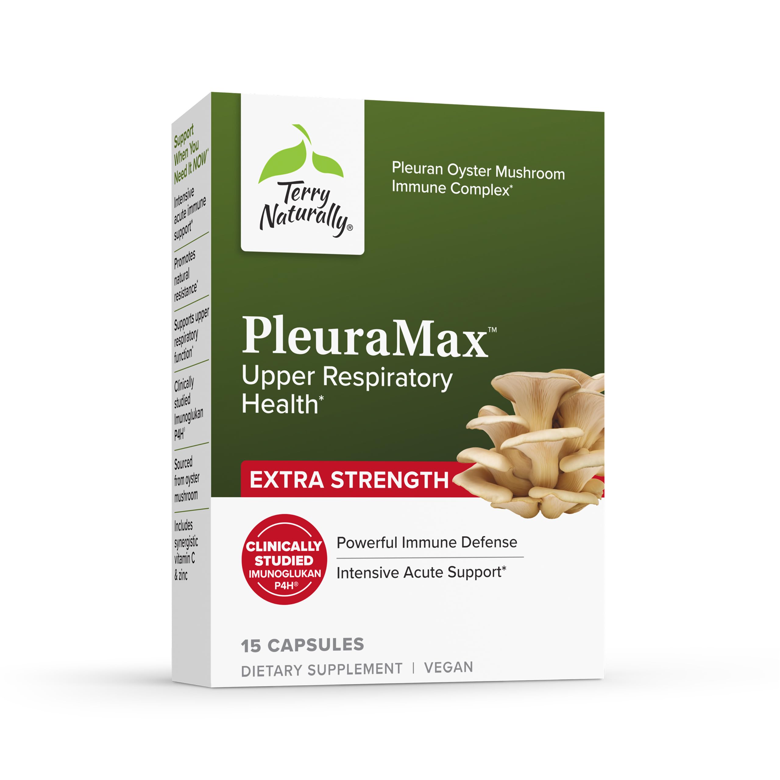 Terry Naturally PleuraMax extra-strength bottle for daily immune support.