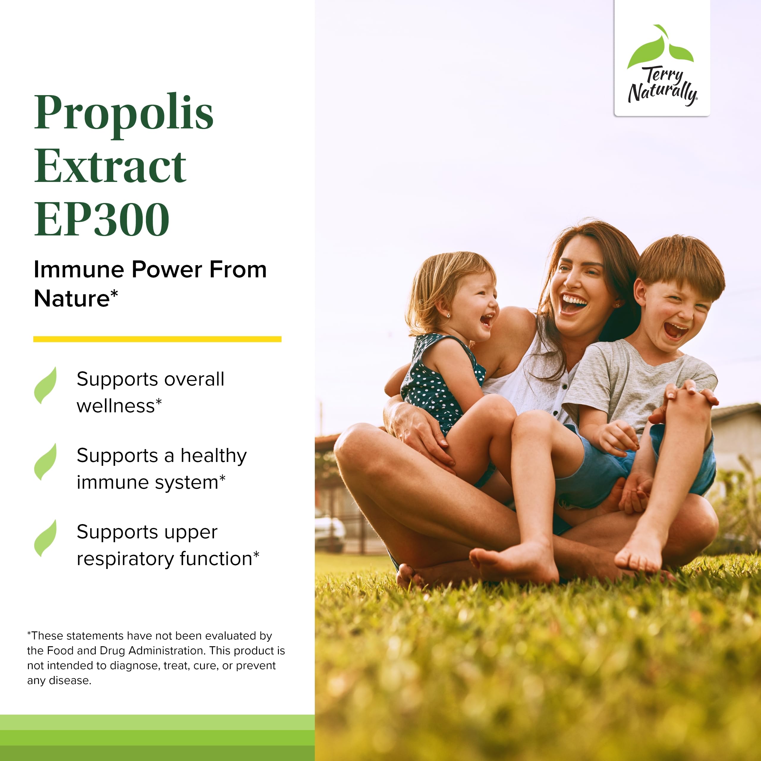 Terry Naturally Propolis Extract EP300 capsules closeup shows potent formulation