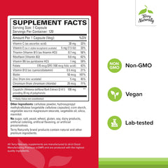 Terry Naturally Sucontral D capsules close-up showing B-Complex and folate blend.