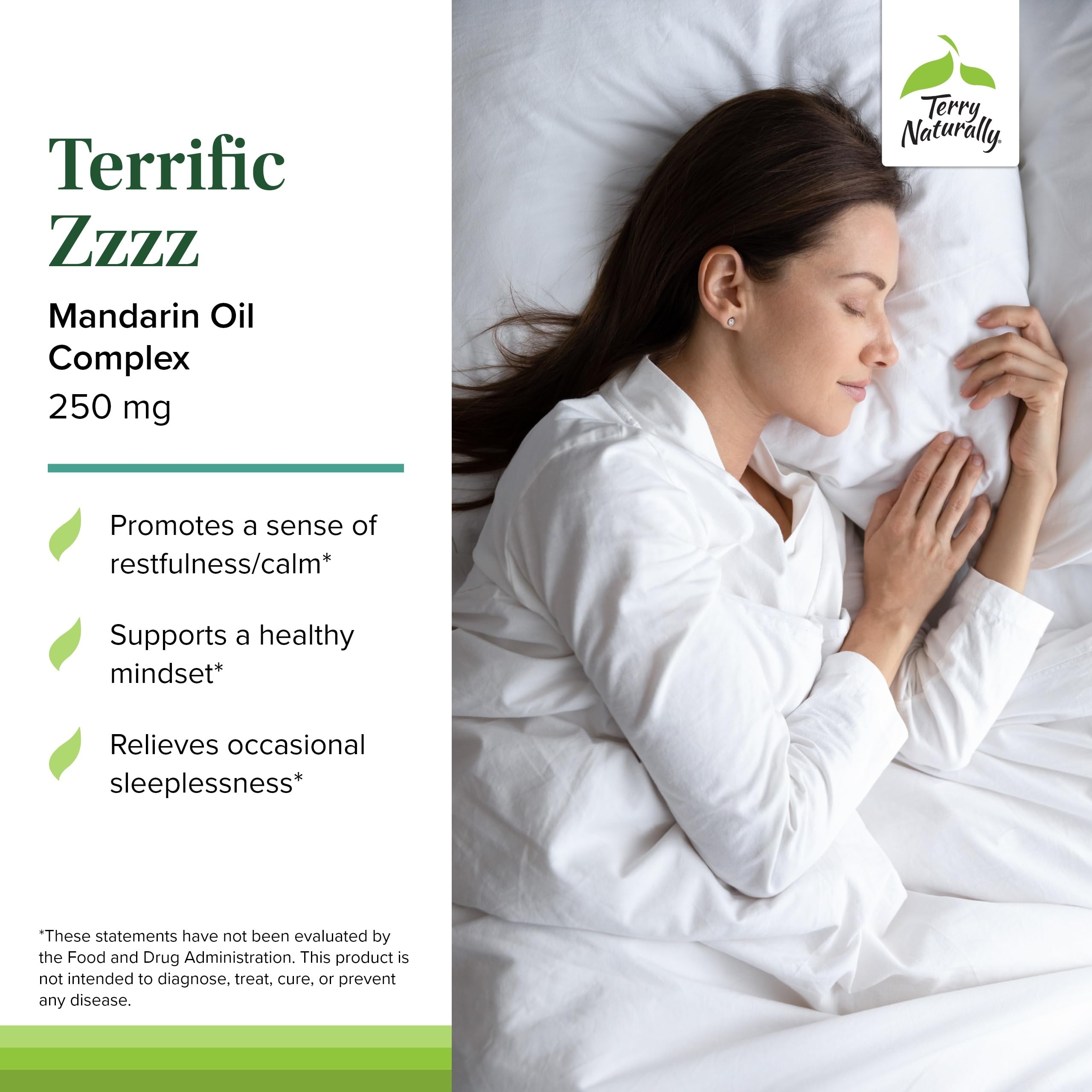 Mandarin essence highlights soothing aroma for sleep support.