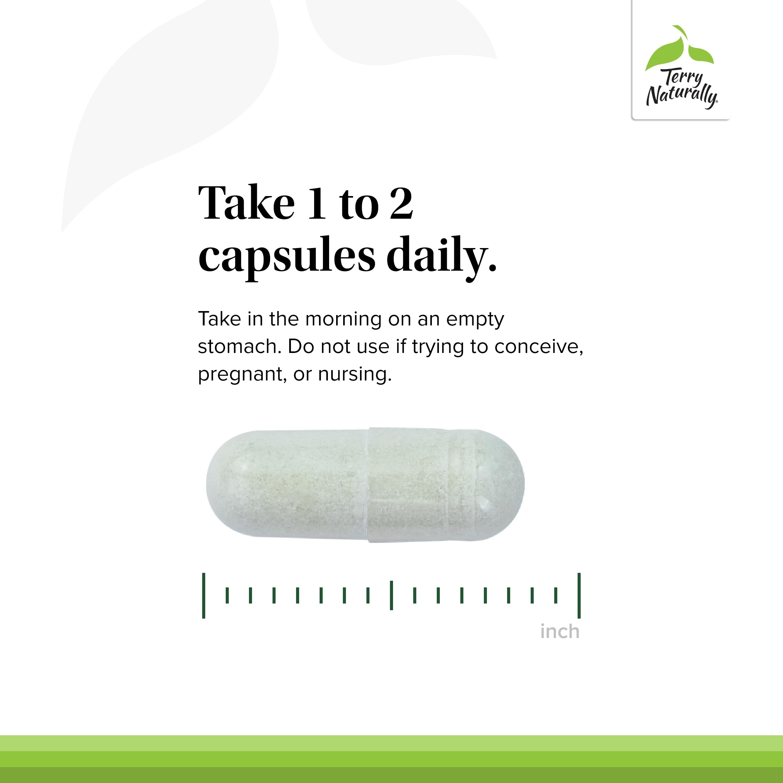 Terry Naturally packaging with dosage guidance for morning, empty-stomach use.