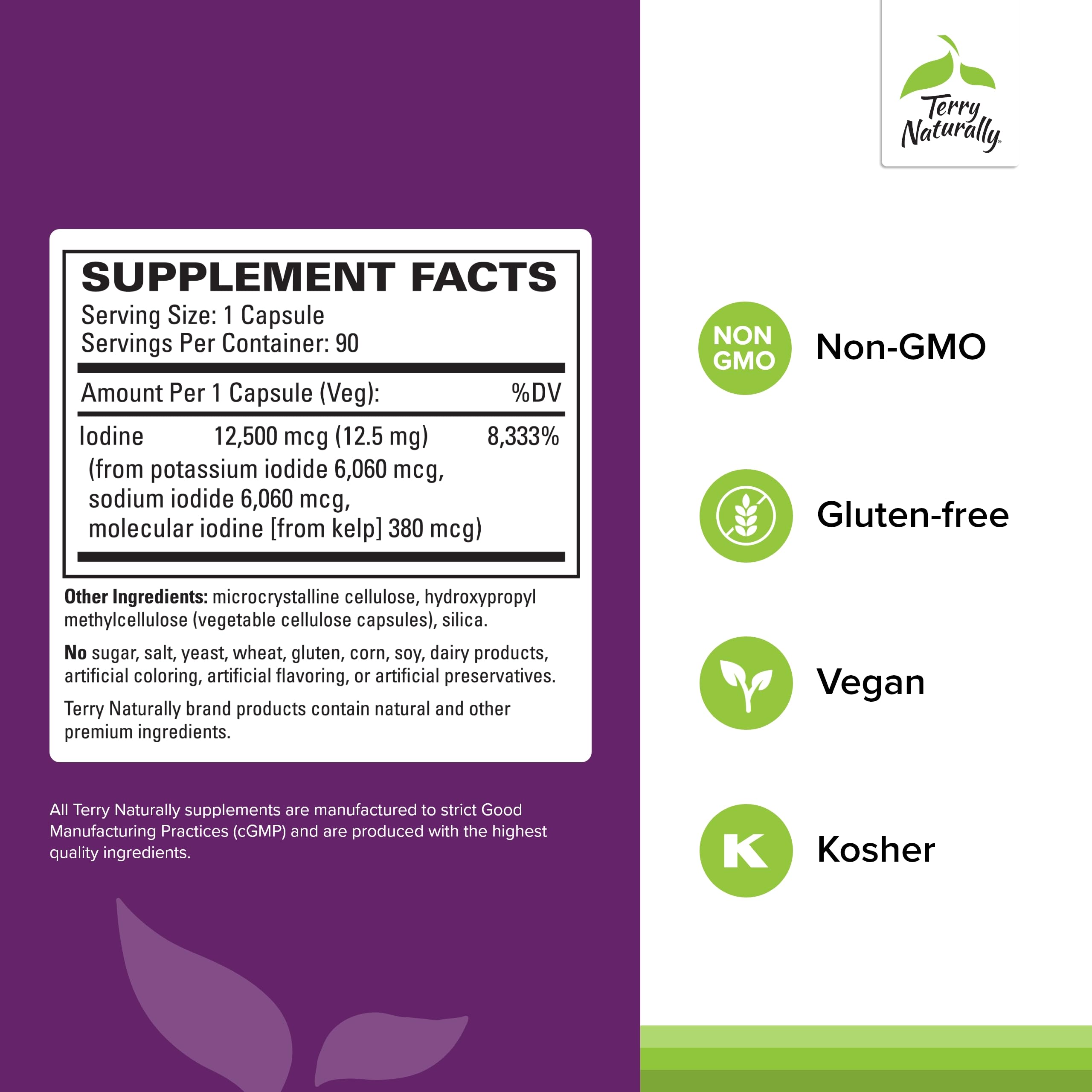 Closeup of Terry Naturally Tri-Iodine capsules showing three iodine forms for immune and brain health.