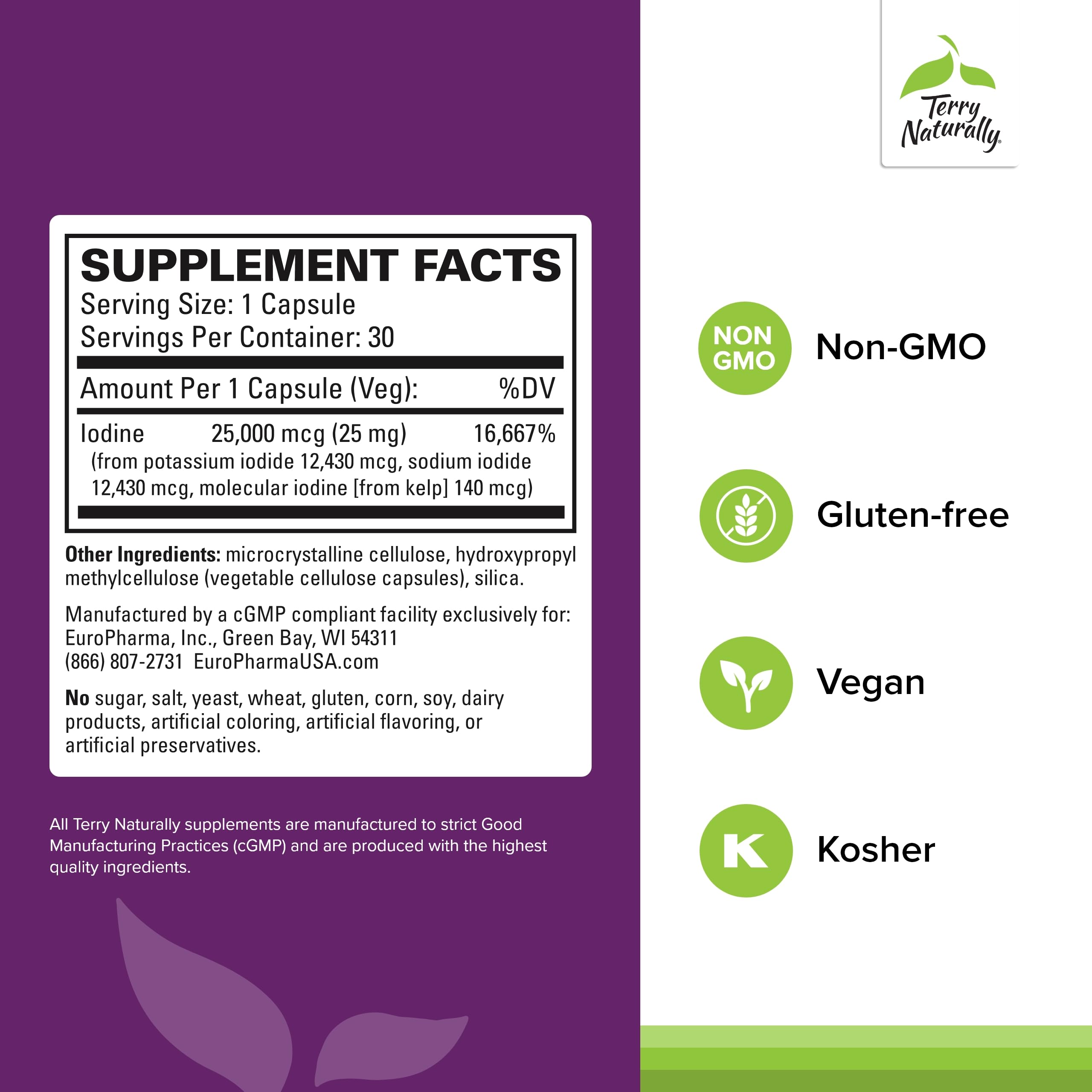 Terry Naturally Tri-Iodine capsules closeup showing an easy-to-swallow supplement for daily use