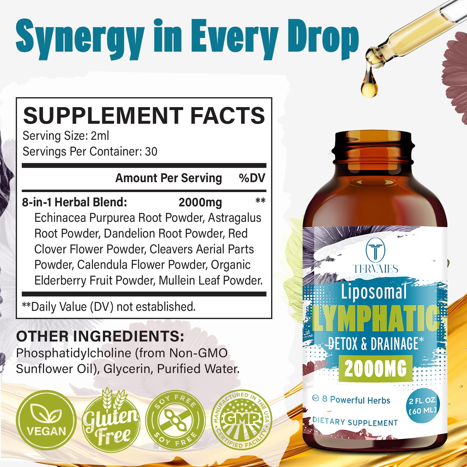 Tervaies Liposomal Lymphatic Drops travel-ready bottle in compact size
