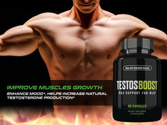 TESTOS BOOST Advanced Formula label closeup highlights premium ingredients made in the USA