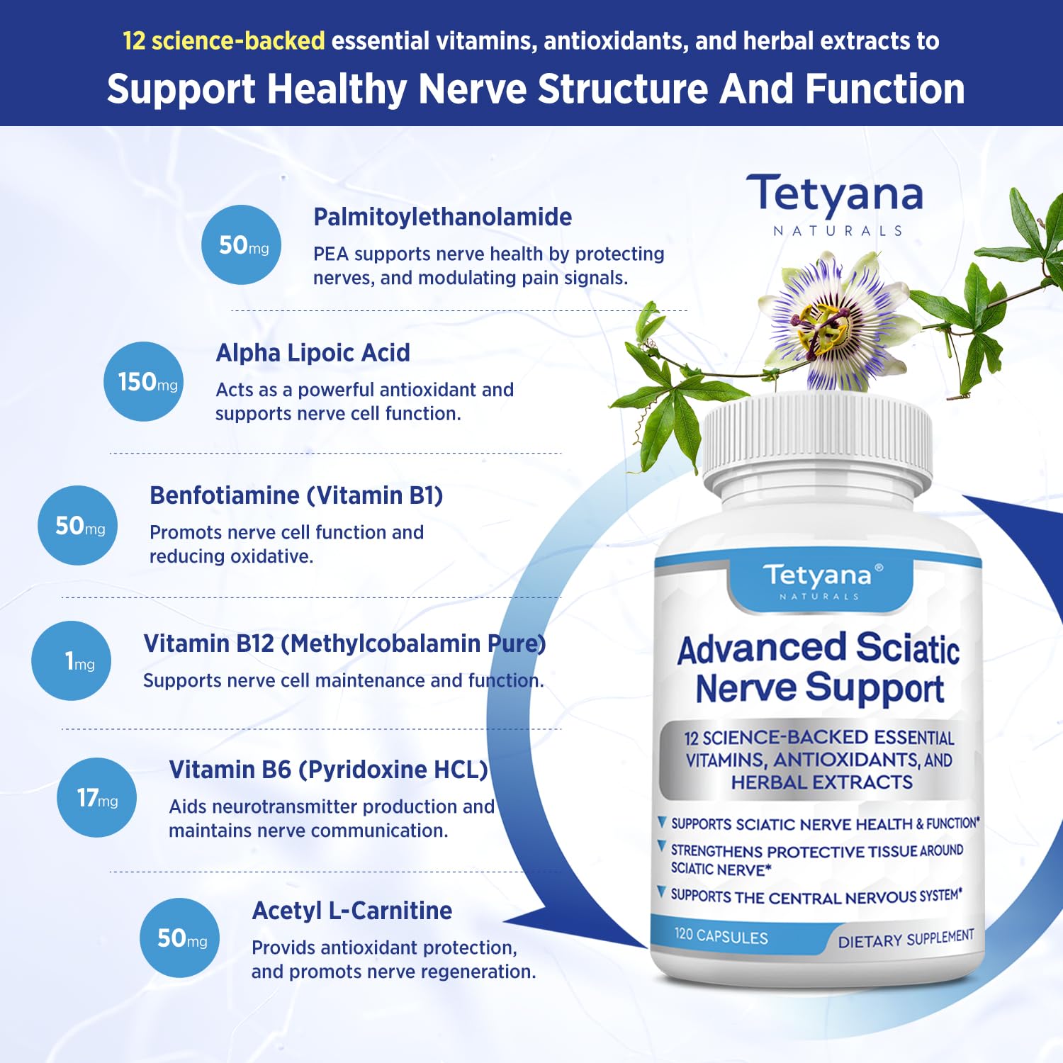 Tetyana Naturals bottle open pour demonstrates easy daily routine and accessible supplementation.