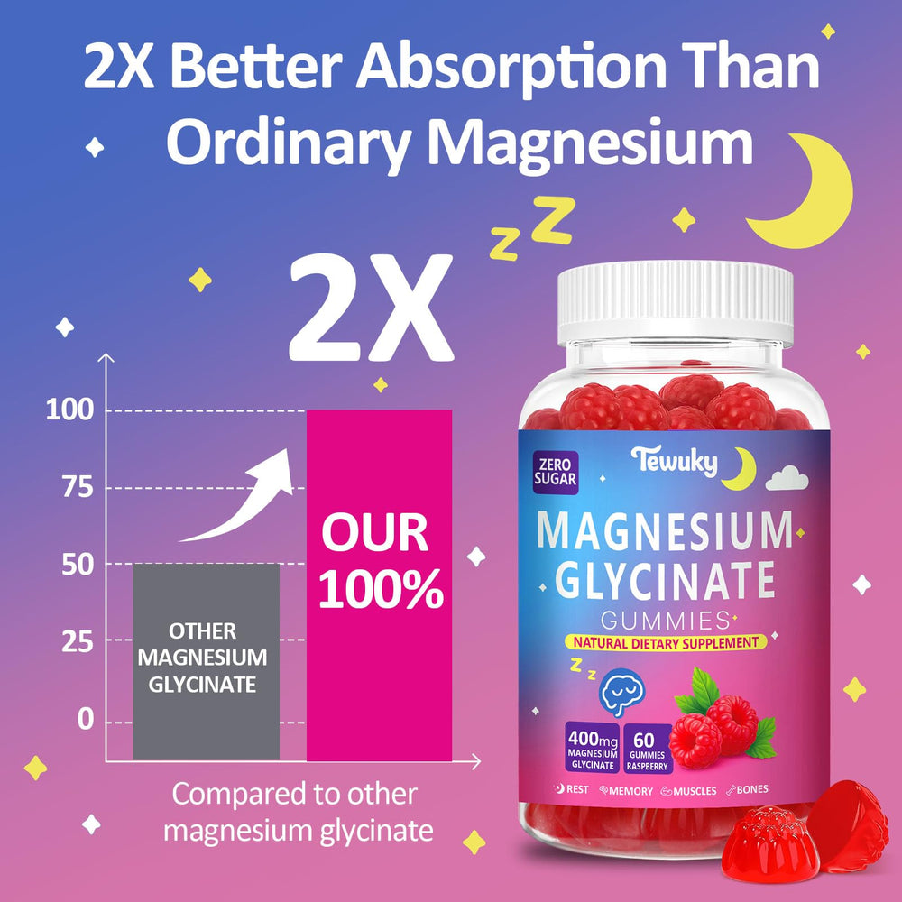 Bottle label showing 400mg magnesium and vegan formula from Tewuky