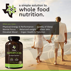 Texas SuperFood ingredients collage showcasing fruits and vegetables.