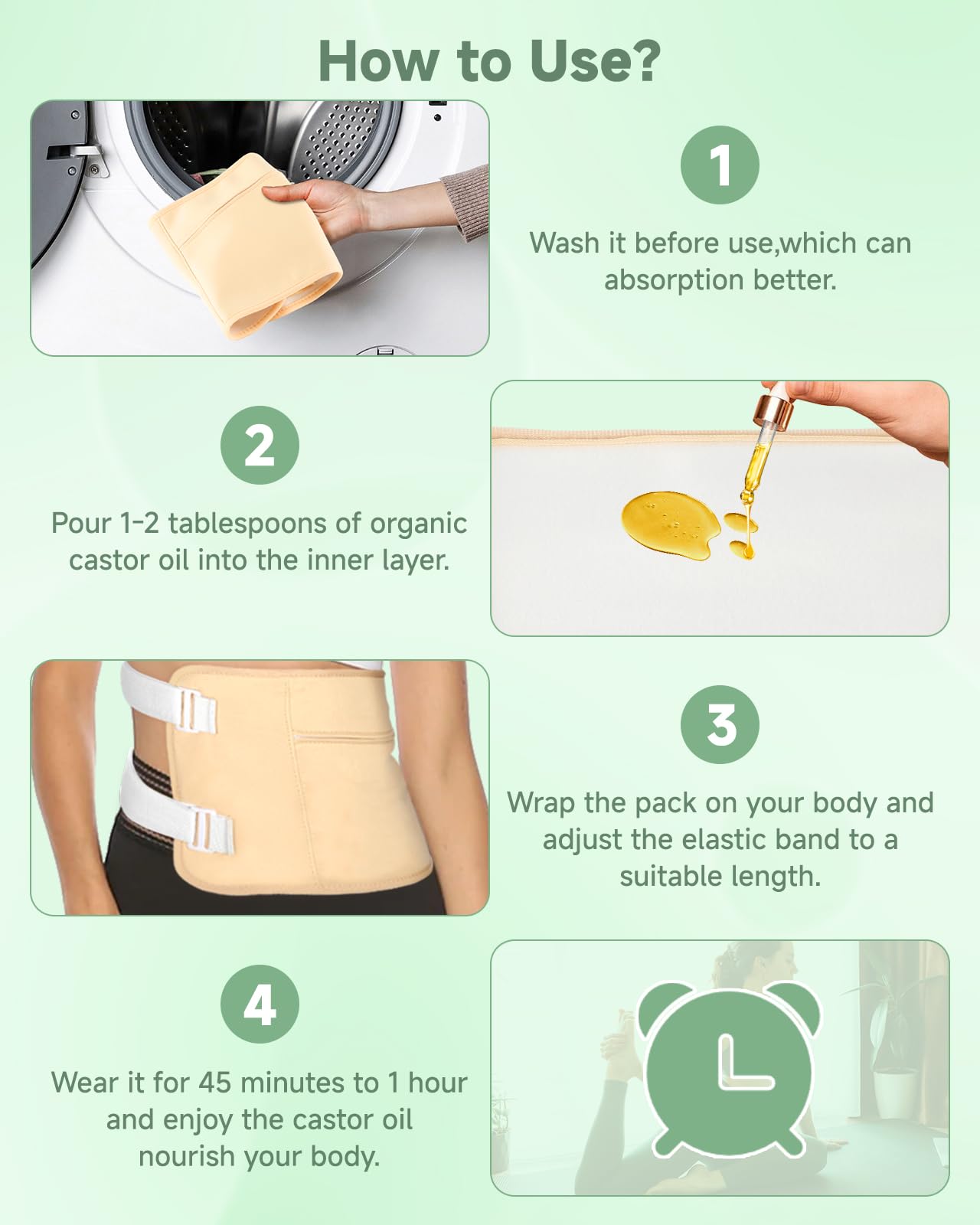 Texpot castor oil pack wrap stomach pocket for heat or cold packs.