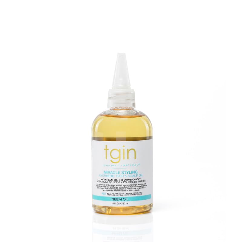 Thank God It's Natural tgin Miracle Styling Oil bottle close-up shows lightweight hydration