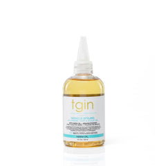 Thank God It's Natural tgin Miracle Styling Oil bottle close-up shows lightweight hydration