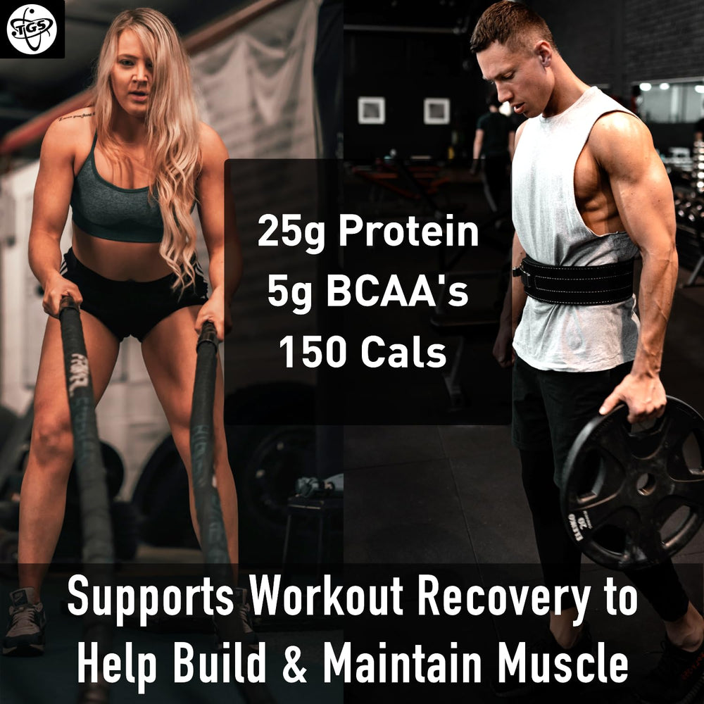 TGS Nutrition vanilla whey shaker cup for convenient post-workout recovery.