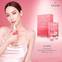 TH Chame bottle pouring water to mix collagen for skin nourishment
