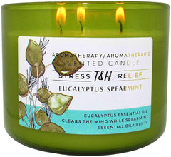 T&H Eucalyptus Spearmint 3-Wick candle in a glass jar with spa-like aroma.
