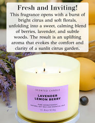 Close-up of three cotton wicks on the Lavender Lemon Berry candle