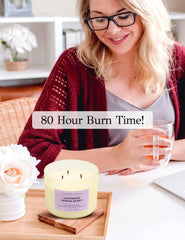 Label on T&H Lavender Lemon Berry candle showing scent profile