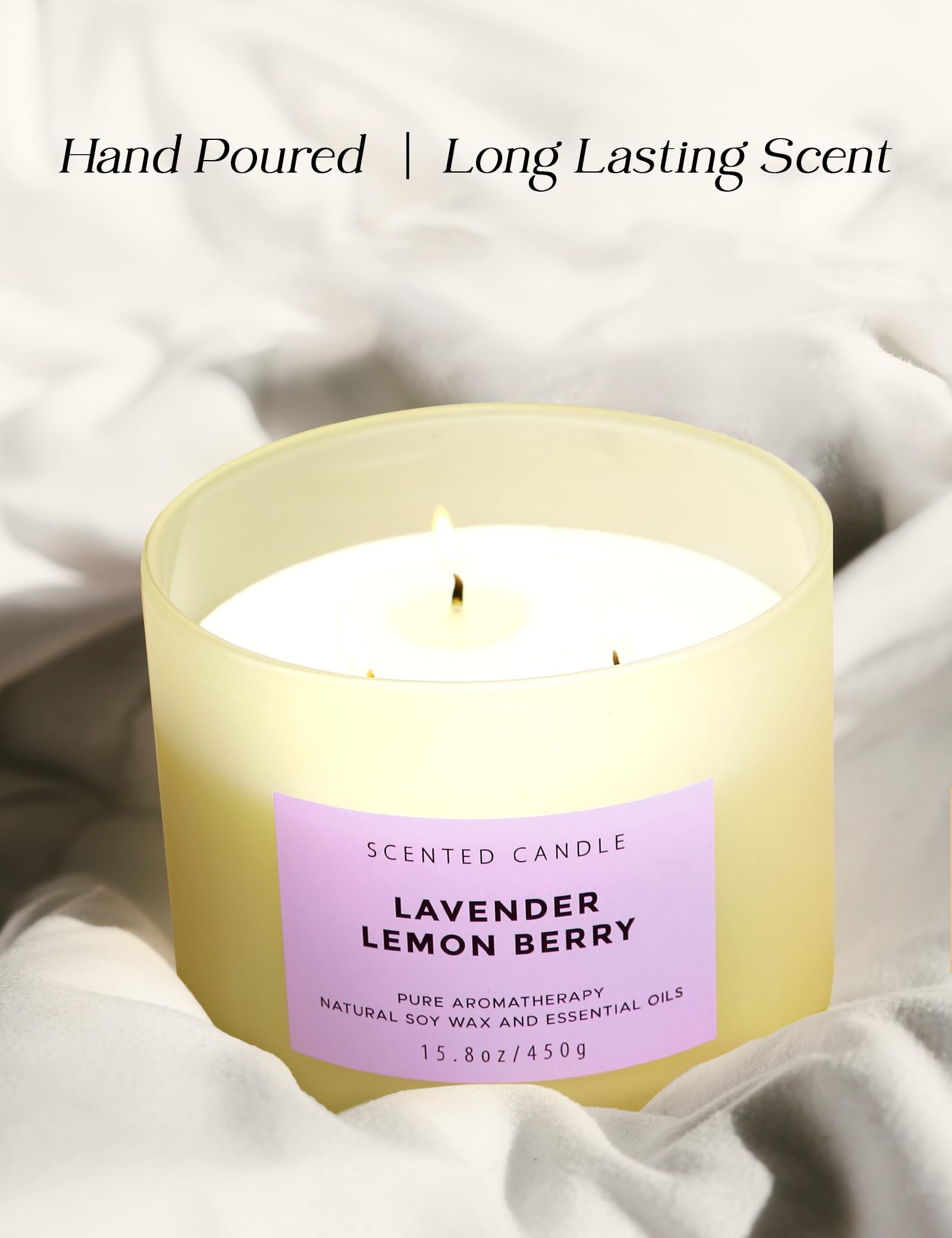 Lavender Lemon Berry candle in a bright room setting for ambience