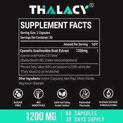 Thalacy 98% purity ecdysterone label emphasizes potency for stronger workouts