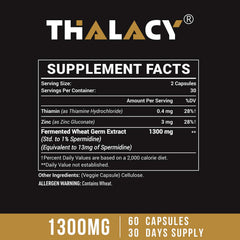 Thalacy Spermidine capsules close-up highlights 13 mg per serving.