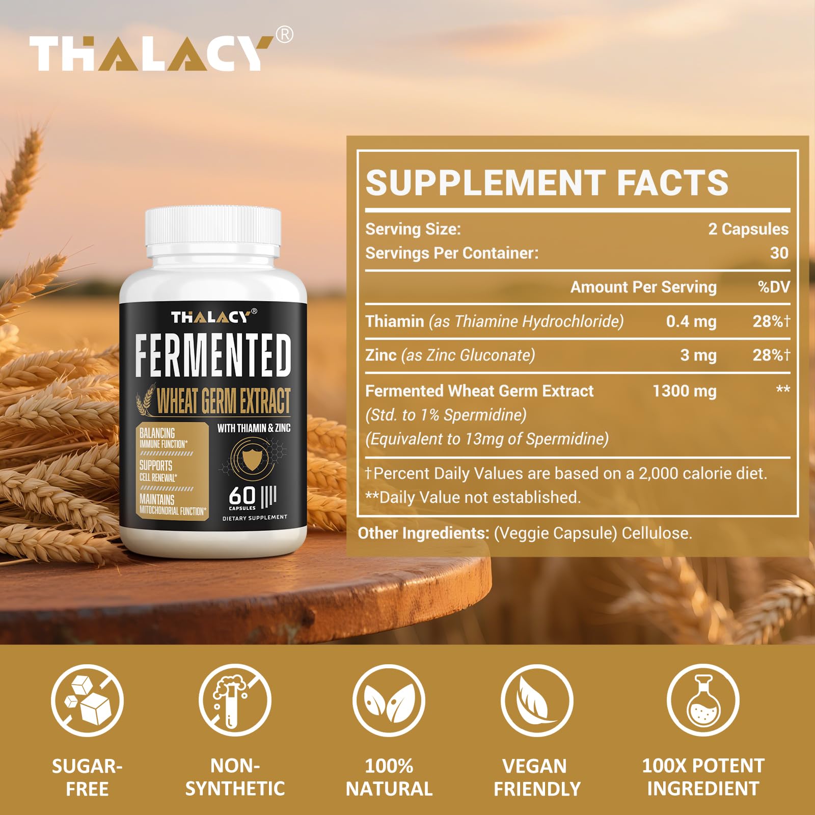 Thalacy label close-up showing 13 mg spermidine and zinc for potential support.