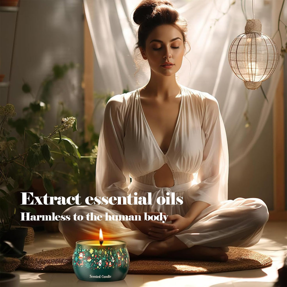 THAUSDAS Aromatherapy Christmas Candle shines beside holiday decor for seasonal charm.