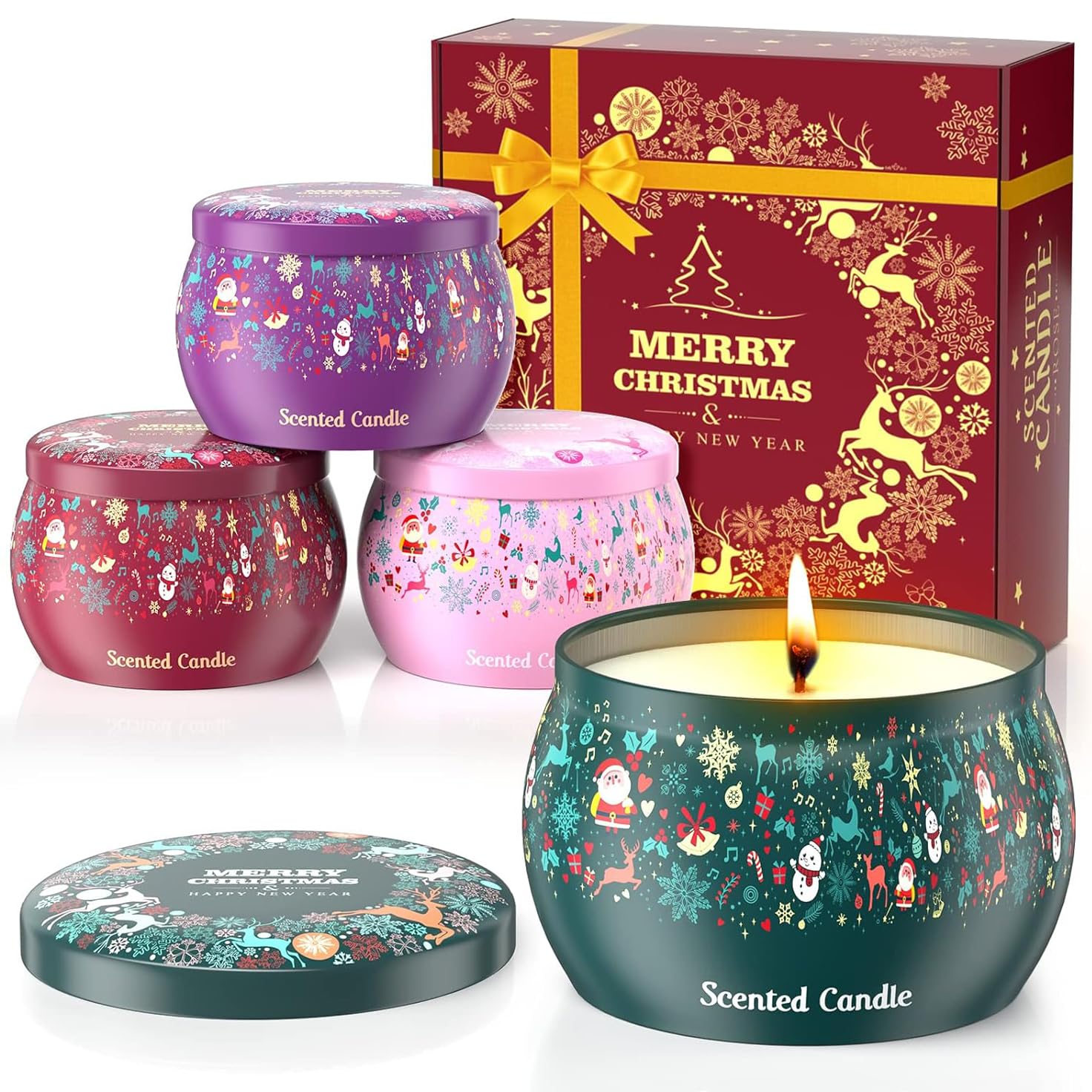 THAUSDAS Rose scented candle tin enhances ambience with floral notes for relaxing evenings.