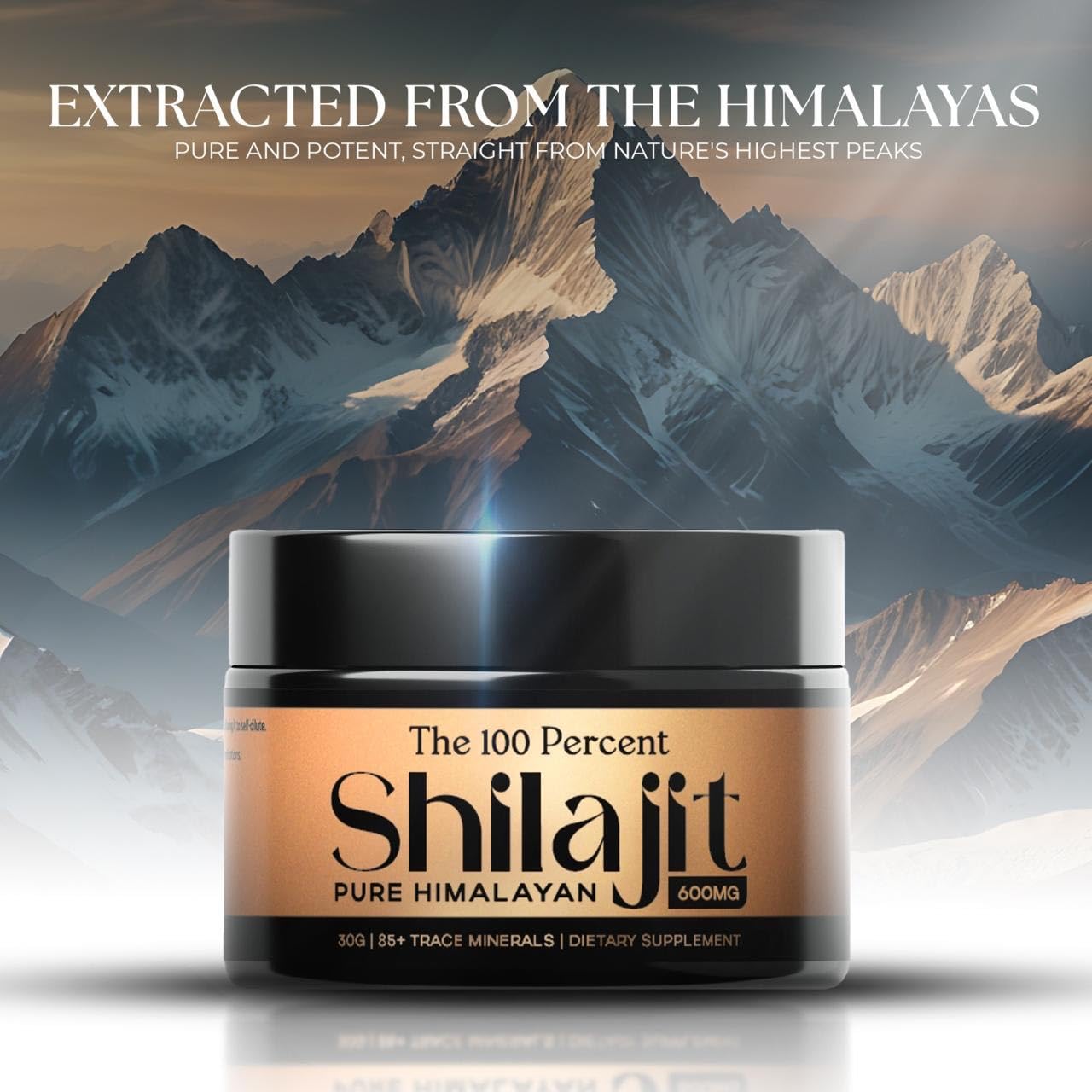 The amber gold-grade Himalayan Shilajit resin highlighting purity and potency.